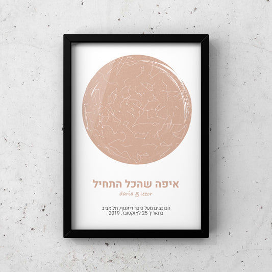 מפת כוכבים בהתאמה אישית לפי מיקום ותאריך