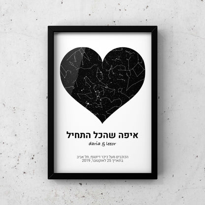 מפת כוכבים בהתאמה אישית לפי מיקום ותאריך