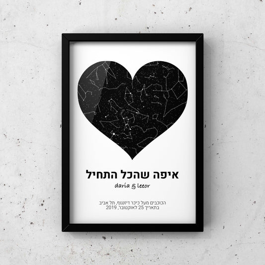 מפת כוכבים בהתאמה אישית לפי מיקום ותאריך