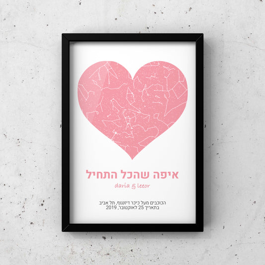 מפת כוכבים בהתאמה אישית לפי מיקום ותאריך