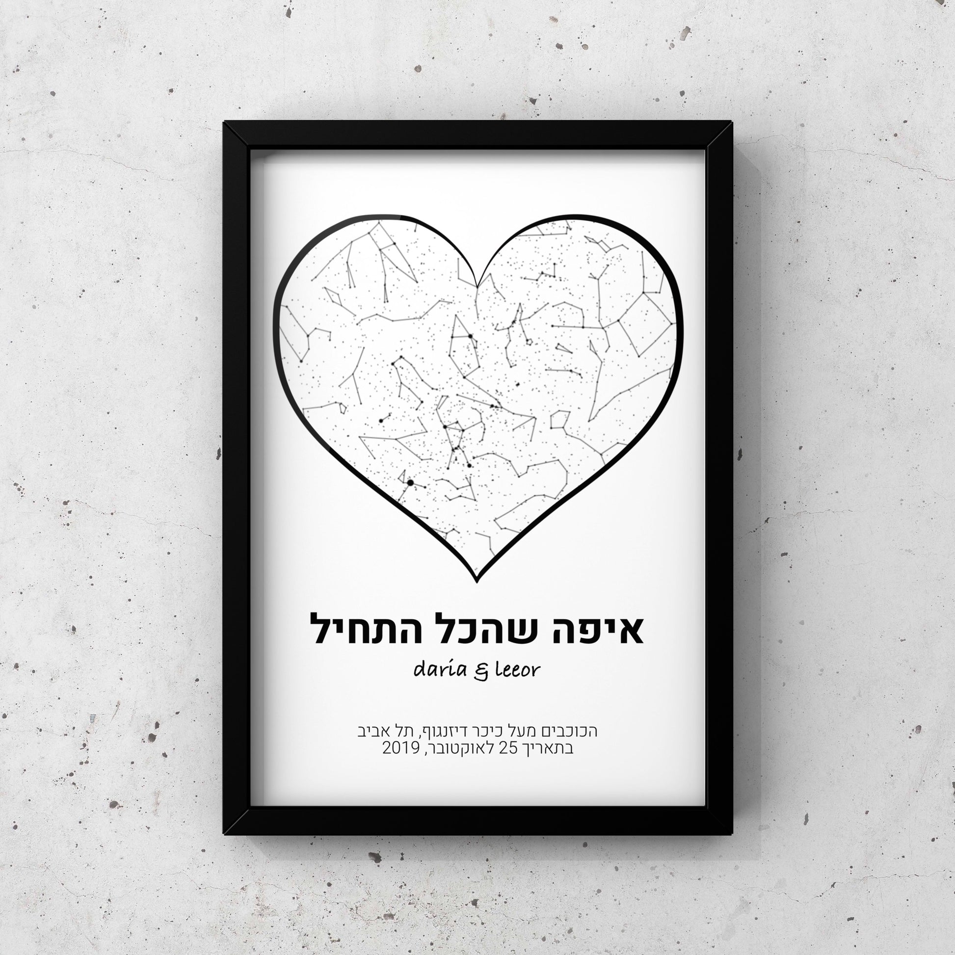 מפת כוכבים בהתאמה אישית לפי מיקום ותאריך
